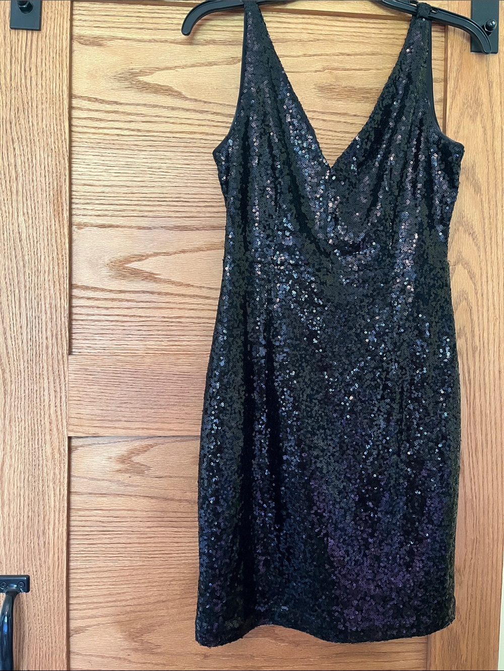 Black Sequin V-Neck Cocktail Dress - Women's